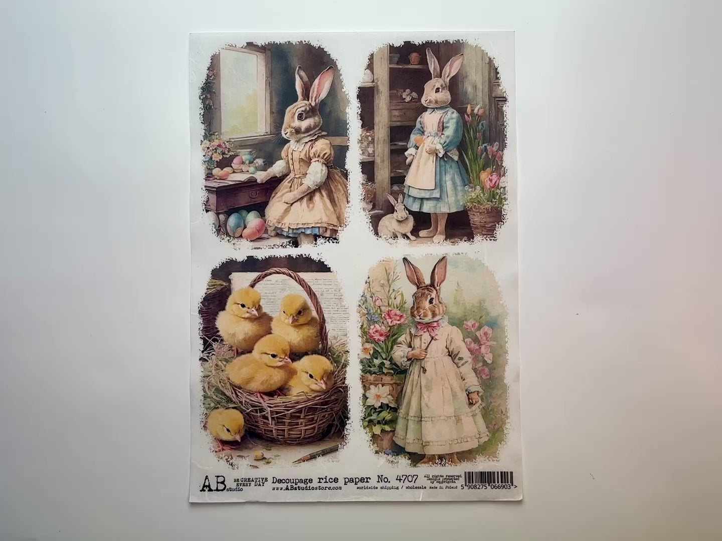 Easter Bunnies in Dresses (4 Pack) A4 Rice Decoupage Paper-3