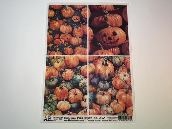 A 13 second video showing a close-up and backside of AB Studio's Pumpkin Patch 4 Pack A4 rice decoupage paper is against a white background.