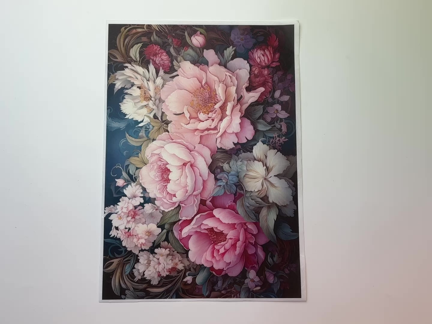 A 15 second video shows a close-up and the backside of LaBlanche's Fantasy Blooms 3 rice paper.