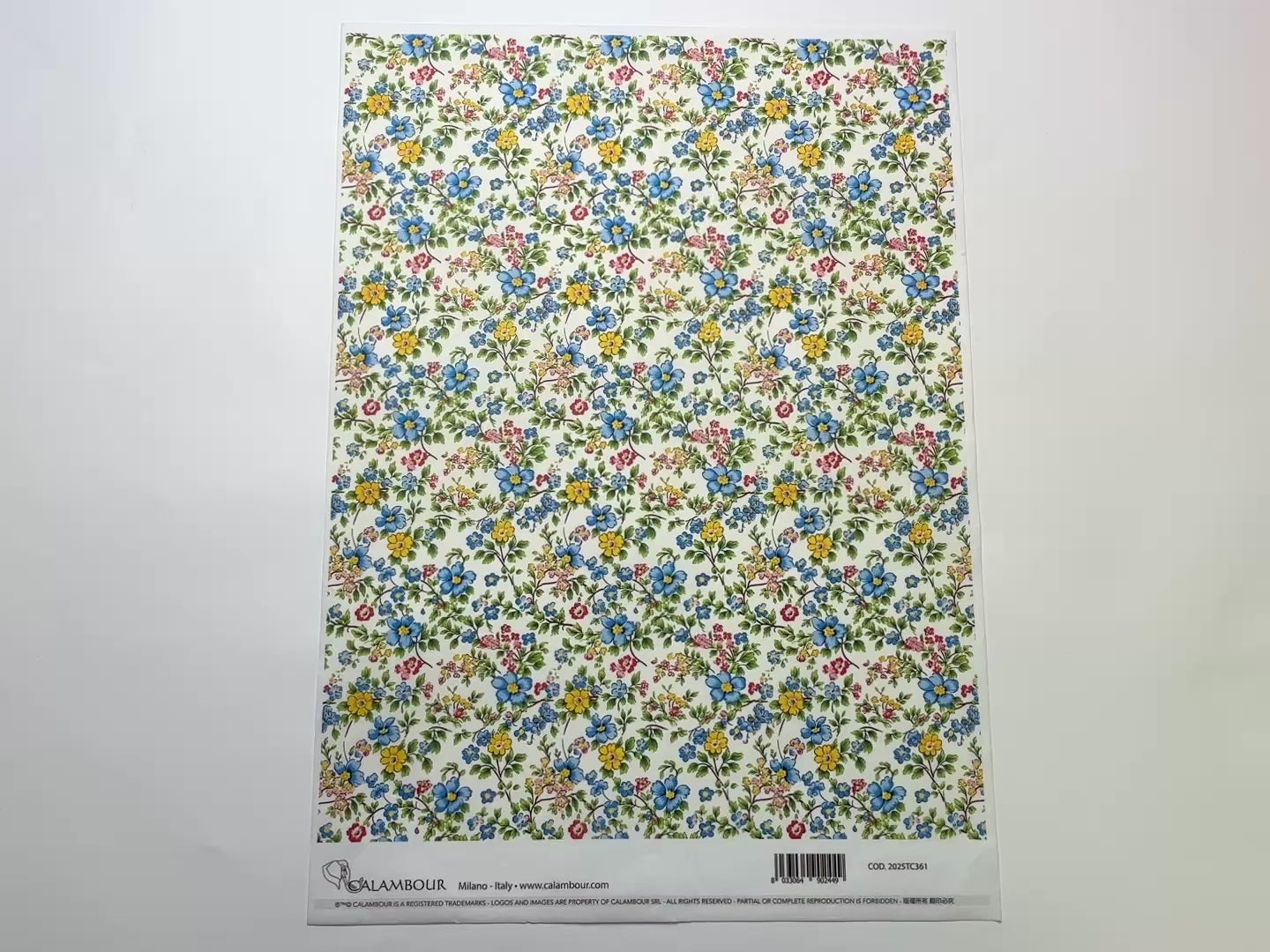 Blue and Yellow Florals Pattern A3 Rice Decoupage Paper-3