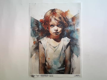 A 12 second video shows a close-up and backside of Decoupage Queen's Andy Skinner Mila A4 rice paper against a white background.