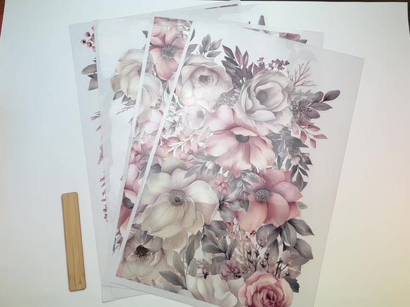 A 15 second video shows a close-up of 4 sheets of Belles & Whistles' Soft Wintery Floral rub-on transfer.