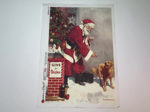 A 15 second video shows a close-up and backside of Paper Design Italy's Santa Feeding Stray A4 rice paper against a white background.