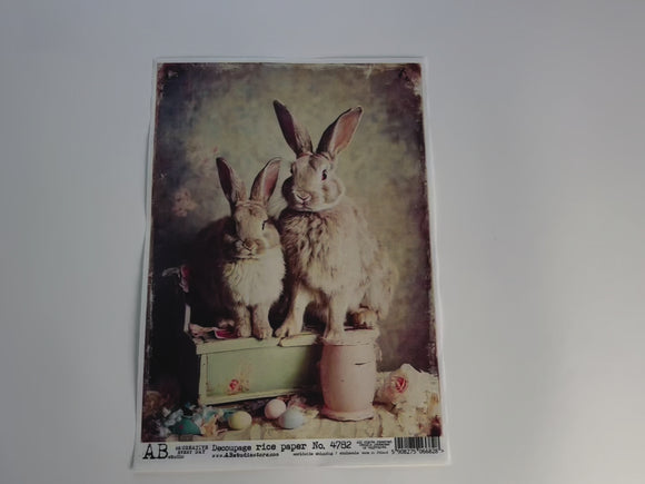 A 13 second video shows a close-up and hand lifting AB Studio's Bunny Family Vintage Style A4 rice paper against a white background.