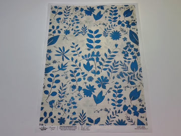 A 14 second video shows a close-up and backside of Decoupage Queen's Indigo Botanical 4 A3 rice paper.