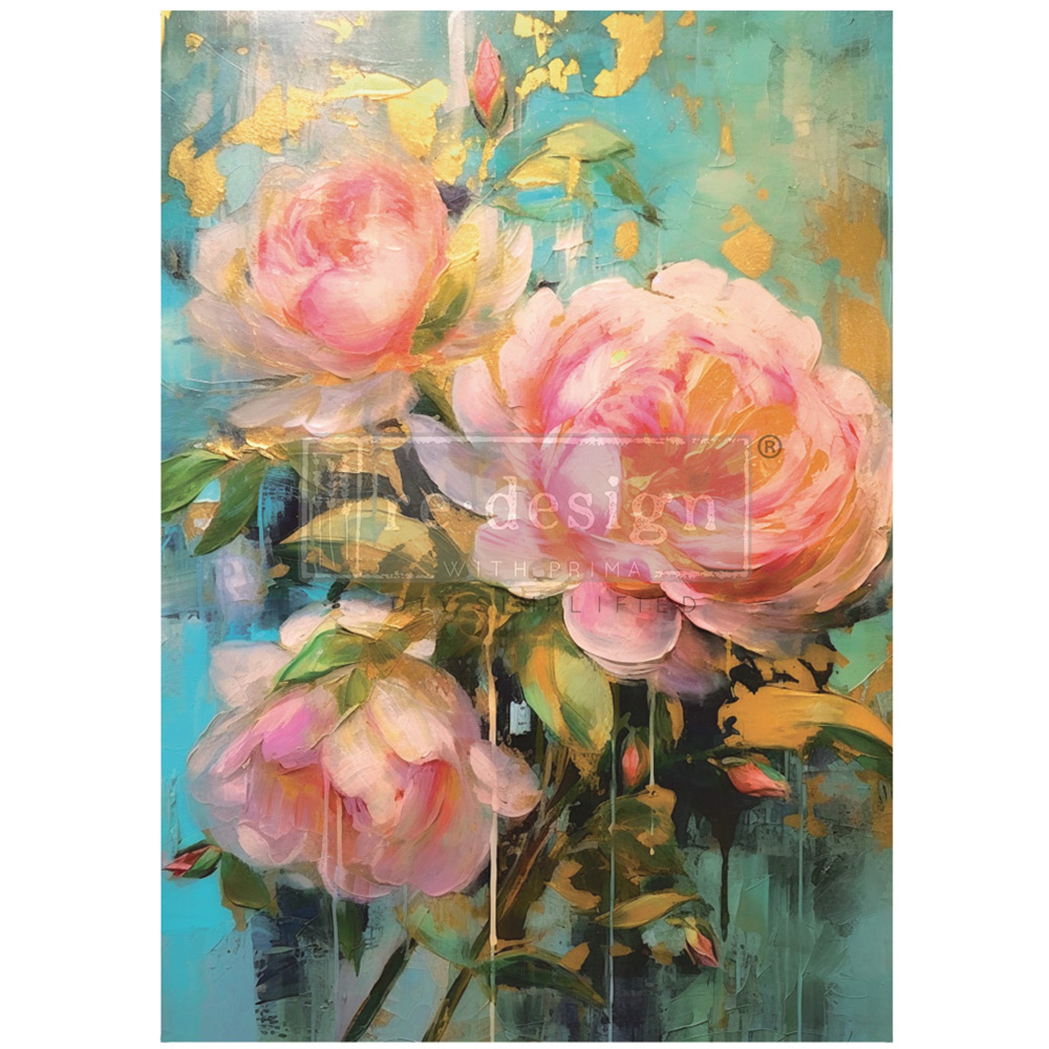 A1 fiber paper design featuring large pink flowers on a beautiful watercolor-inspired background.
