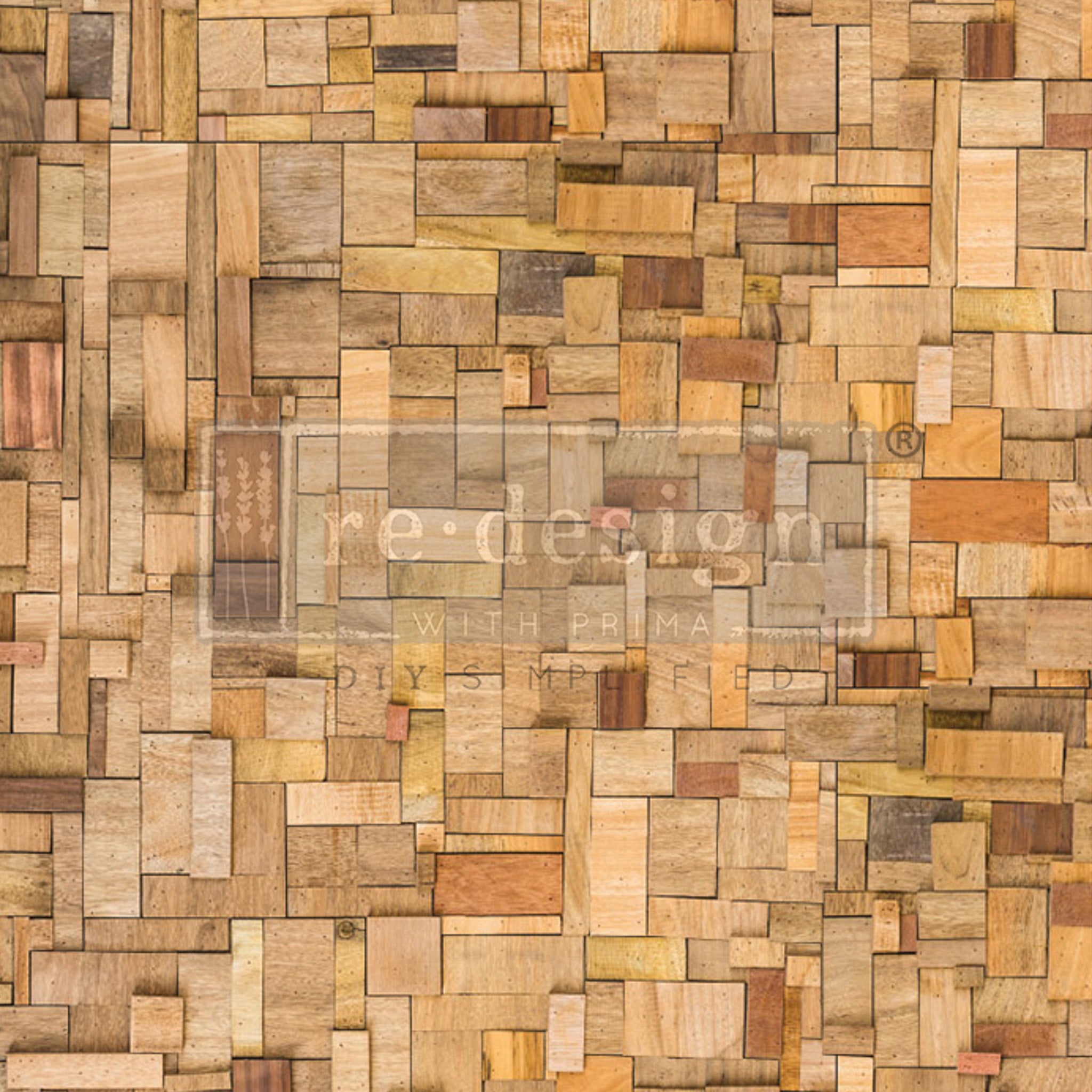 A1 fiber paper design that features a patchwork of wood tiles in various sizes.