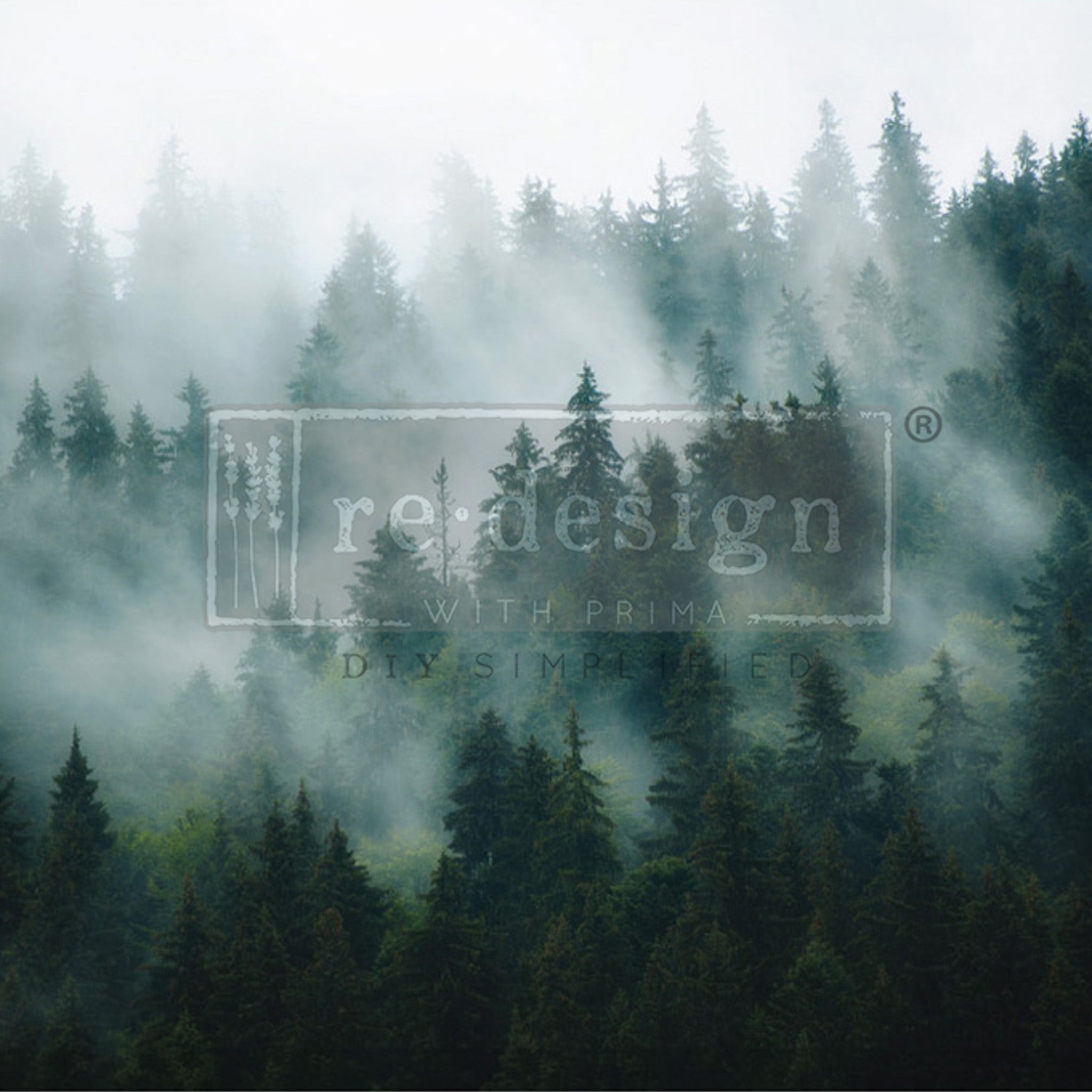 A1 fiber paper design that features an arial view of a misty pine forest.