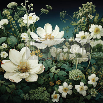 A1 fiber paper design featuring white magnolia flowers against a deep green foliage backdrop.