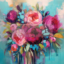 A1 fiber paper design featuring a vibrant bouquet of flowers in shades of blush, magenta, and blue with dripping colorful leaves.