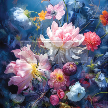 A1 fiber paper that features soft blush, white, and blue flowers fading into a dreamy blue backdrop.