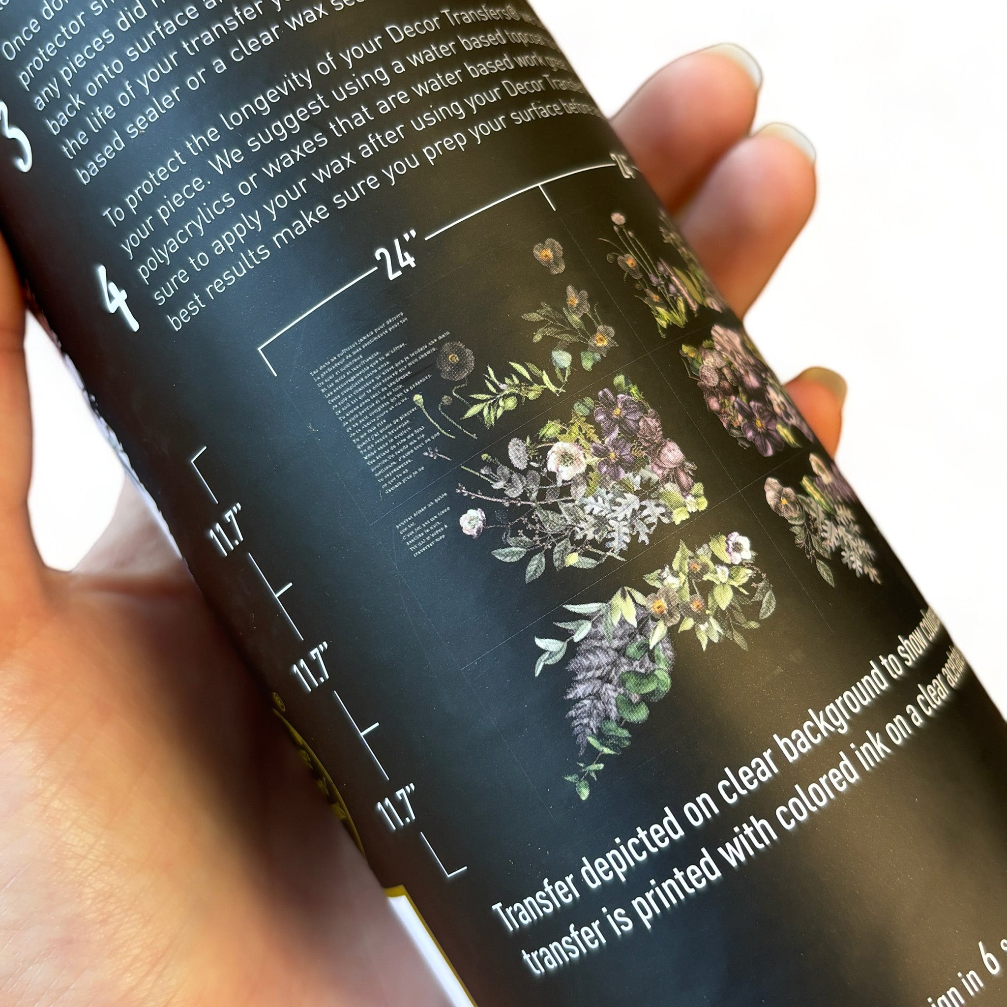 A tube of ReDesign with Prima's Vigorous Violet rub-on transfer shows 3 sheets with measurements of 24" x 11.7" each.