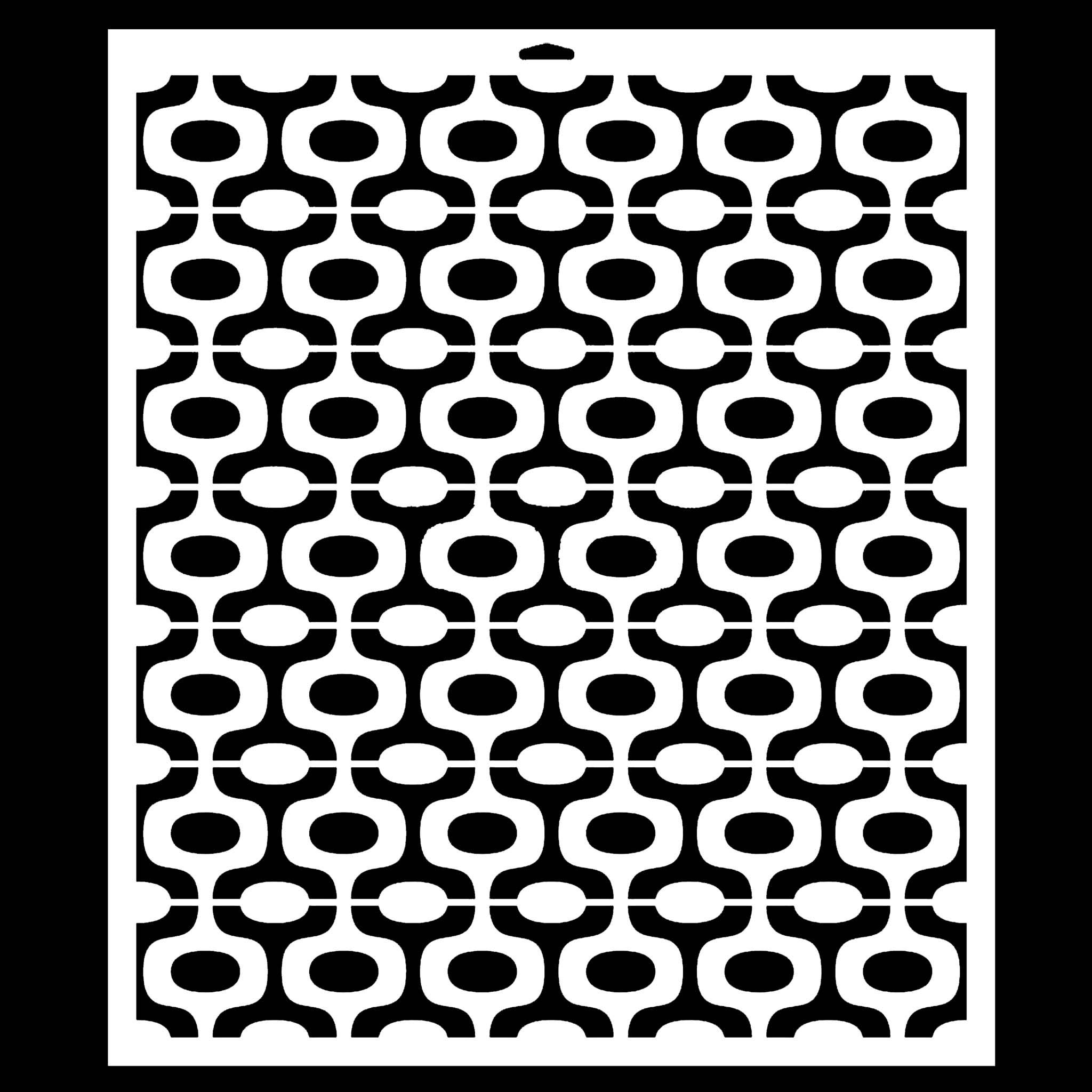 A stencil featuring a repetitive mid century vibe pattern.