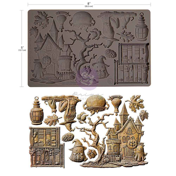 Halloween-themed silicone mold with various intricate designs on a white background.