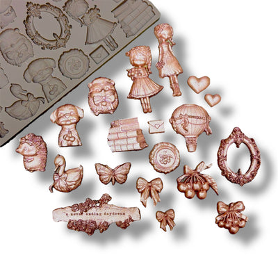 Silicone mold with decorative elements on a white background.