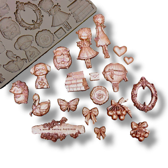 Silicone mold with decorative elements on a white background.