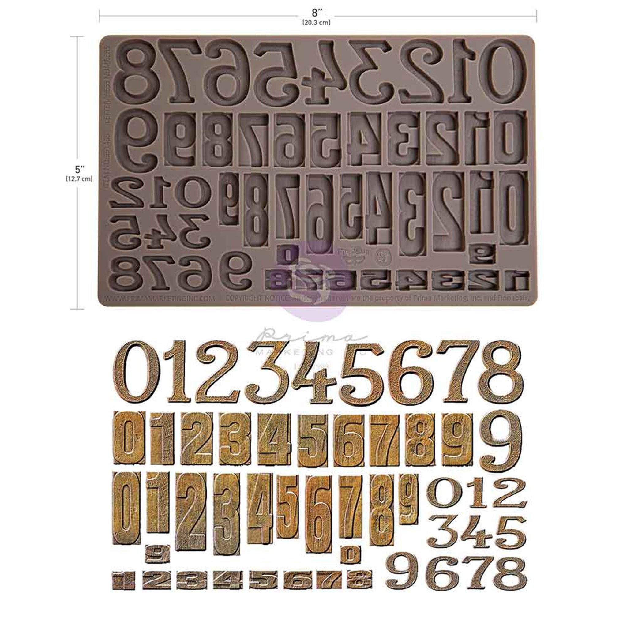 Silicone mold with letters and numbers on a white background