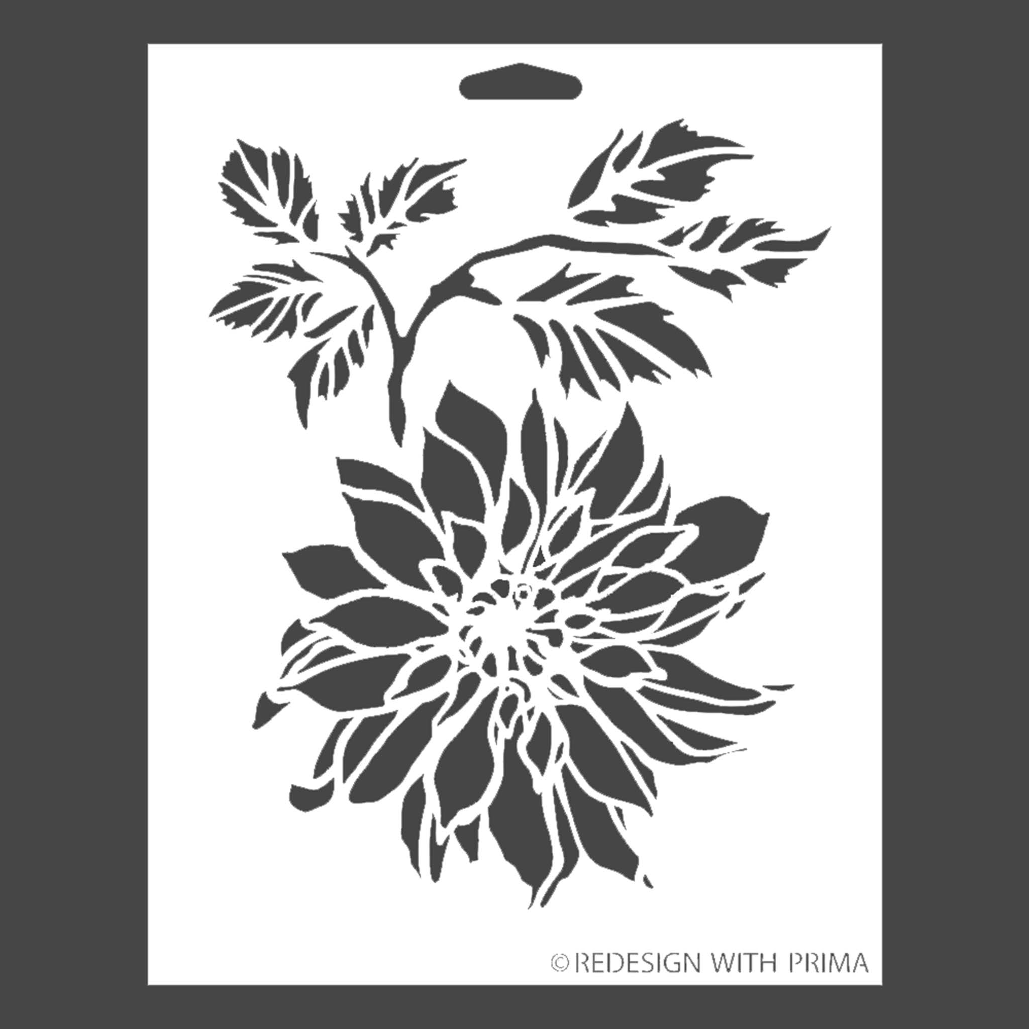 Mylar stencil that features a dahlia flower.