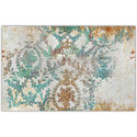 Tissue paper design that features green and bronze patina damask against a rustic cream background.