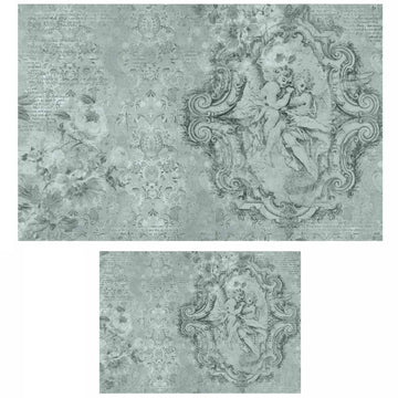 Jardin des Cherubins decoupage paper set showing the same cherub design in two coordinating sheet sizes