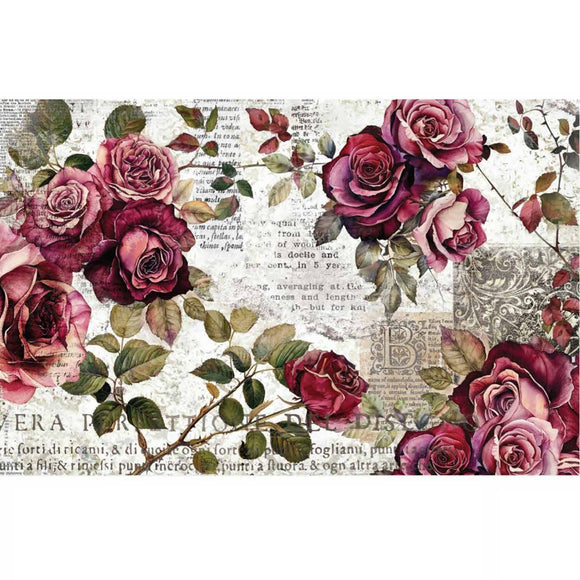 ReDesign with Prima Crimson Elegance decoupage paper design with burgundy roses and old-world vintage details
