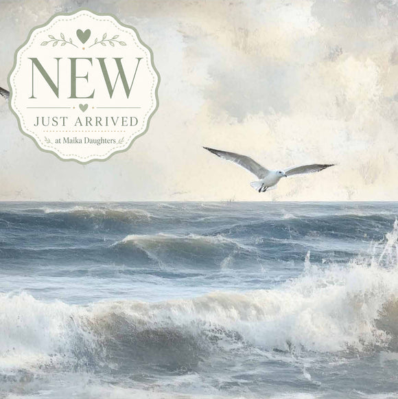 ReDesign with Prima Echoes on the Water decoupage paper with ocean waves, seagulls, and soft blue gray coastal artwork