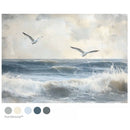 Echoes on the Water decoupage paper color palette with soft gray, cream, pale blue, deep blue, and charcoal tones