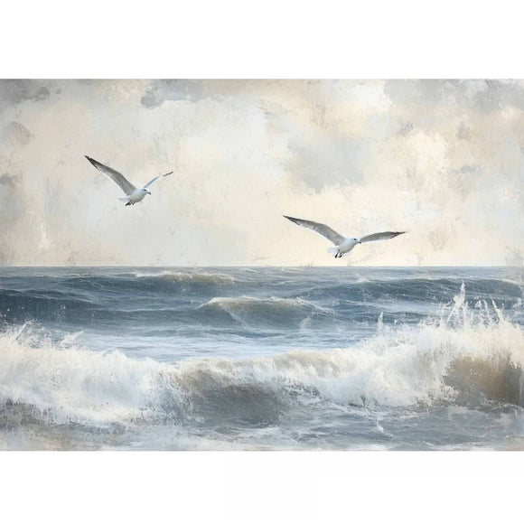 Echoes on the Water 19.5x30 decoupage paper by ReDesign with Prima featuring seagulls flying over ocean waves
