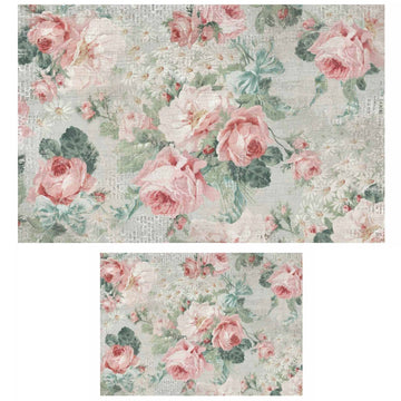 Pink Blossom Bliss decoupage paper set showing the same soft floral design in two coordinating sheet sizes
