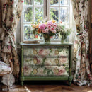 Painted dresser makeover using ReDesign with Prima Velvet Bloom floral decoupage paper with pink roses