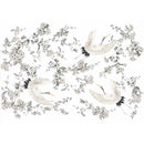 Full Silver Wings 24x35 furniture transfer design with flying cranes, white flowers, and delicate leafy branches