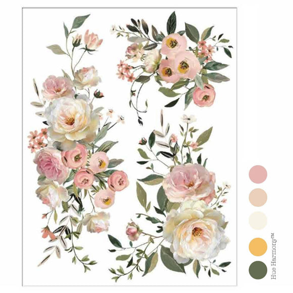 ReDesign with Prima Blush Reverie 8.5x11 floral furniture transfer sheet with rose clusters and leafy stems
