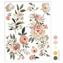Blush Reverie rub-on craft transfer sheet with delicate pink flowers, botanical sprigs, and vintage floral accents