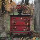 Red painted dresser with Midnight Rose rub-on transfers used as delicate floral furniture accents