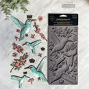 Bloom & Flutter Decor Mould with painted turquoise hummingbird, pink flower castings, crowns and silicone mold packaging