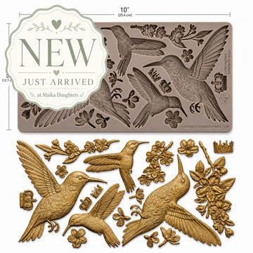 ReDesign with Prima Bloom & Flutter 5x10 silicone mold with hummingbirds, blossoms, crowns and gold resin castings
