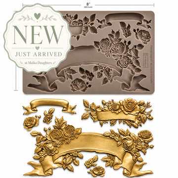 ReDesign with Prima Bloom of Eternity silicone mold with rose banner and floral castings for furniture and crafts