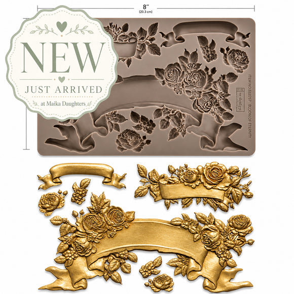 ReDesign with Prima Bloom of Eternity silicone mold with rose banner and floral castings for furniture and crafts