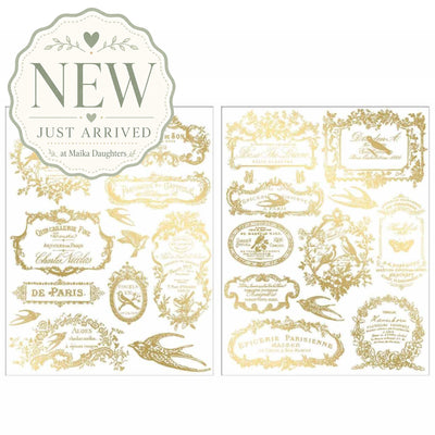 ReDesign with Prima Chant Du Matin Gold H2O water slide transfers with two sheets of vintage French bird labels and ornate frames