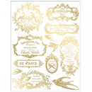 Chant Du Matin Gold H2O transfer sheet with French script labels, bird motifs, swallows, floral frames, and De Paris design