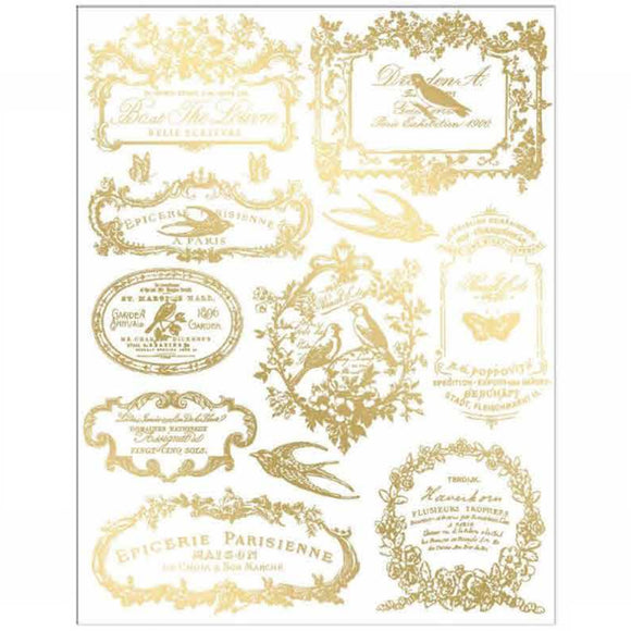 ReDesign with Prima Chant Du Matin Gold H2O water slide transfers, two 8.5 x 11 inch sheets shown with size guide