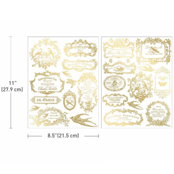 ReDesign with Prima Chant Du Matin Gold H2O water slide transfers, two 8.5 x 11 inch sheets shown with size guide