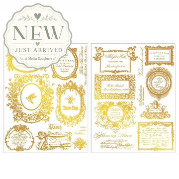 ReDesign with Prima Fleur de Minuit Gold H2O water slide transfers with two sheets of vintage French labels and ornate frames