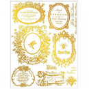 Fleur de Minuit gold H2O transfer sheet with Versailles label, bird medallion, bee motif, perfume label, and gilded French frames