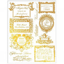 Fleur de Minuit gold water slide transfer sheet with ornate French labels, script, cherubs, and vintage frames by ReDesign with Prima