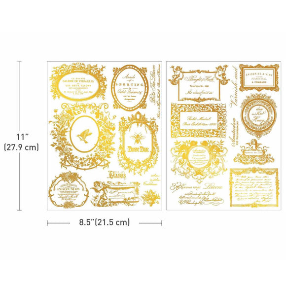 ReDesign with Prima Fleur de Minuit Gold H2O water slide transfers, two 8.5 x 11 inch sheets shown with size guide