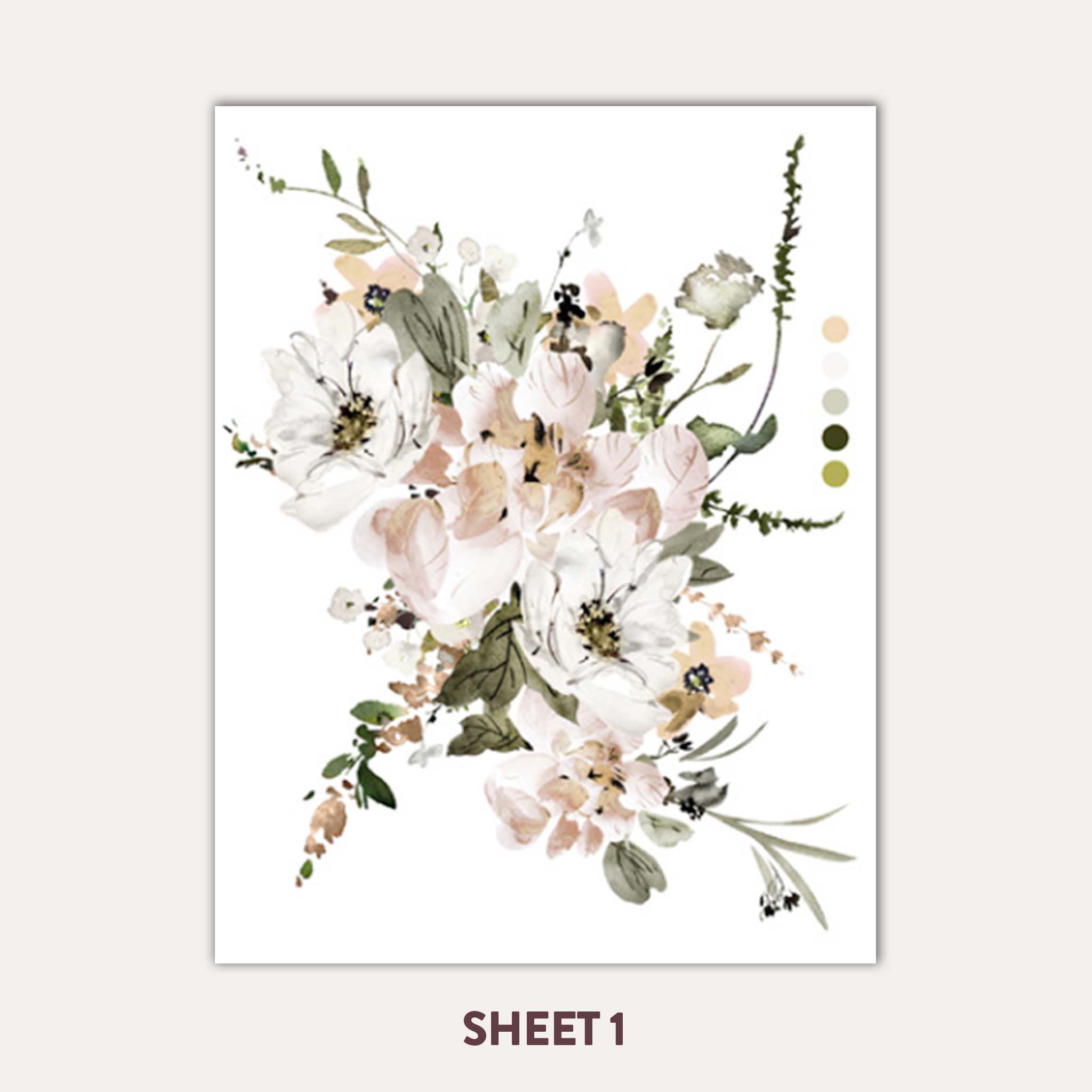 Sheet 1 of ReDesign with Prima's Pastels Artistry small transfer features a large bouquet of cream and blush florals.