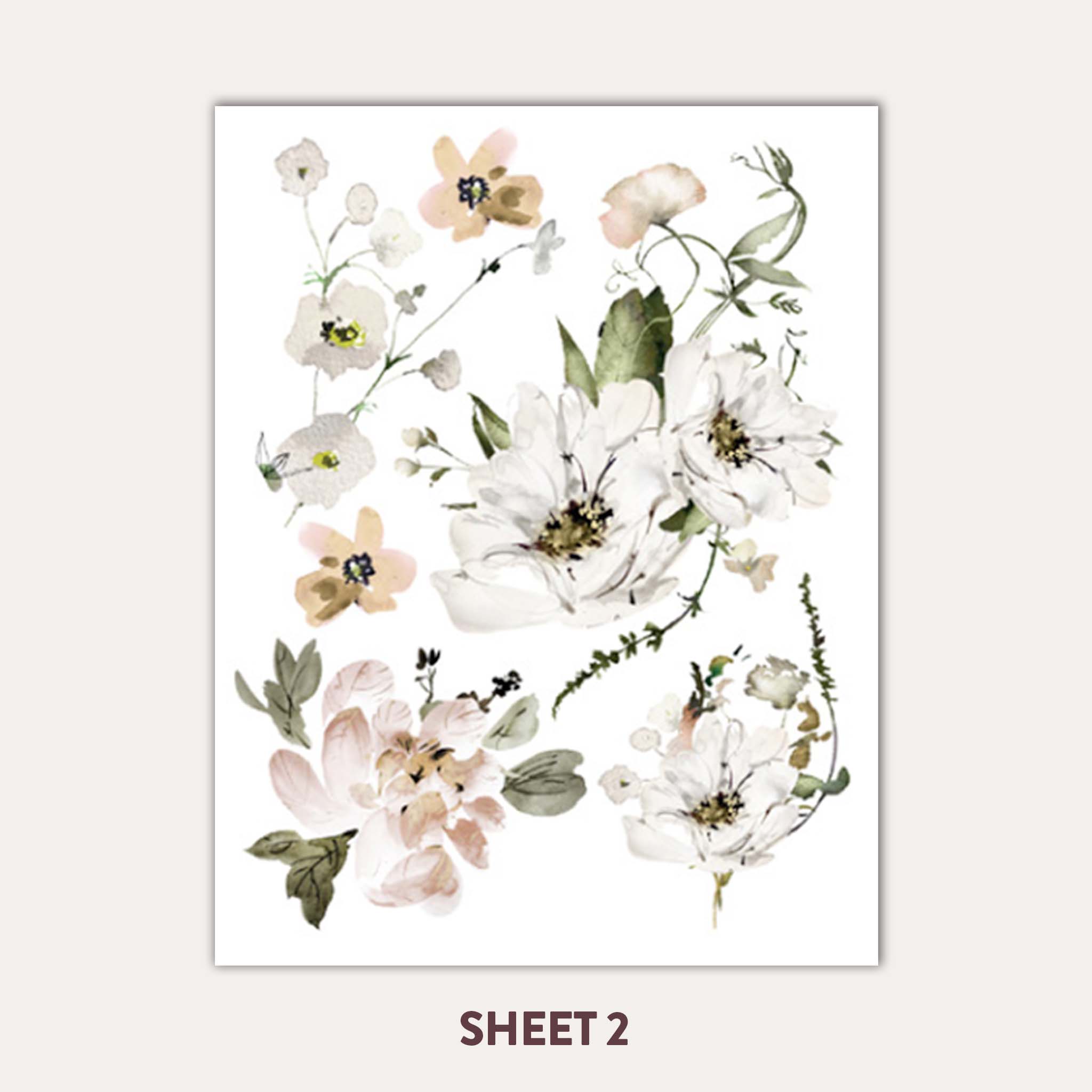 Sheet 2 of ReDesign with Prima's Pastels Artistry small transfer features scattered cream and blush florals.