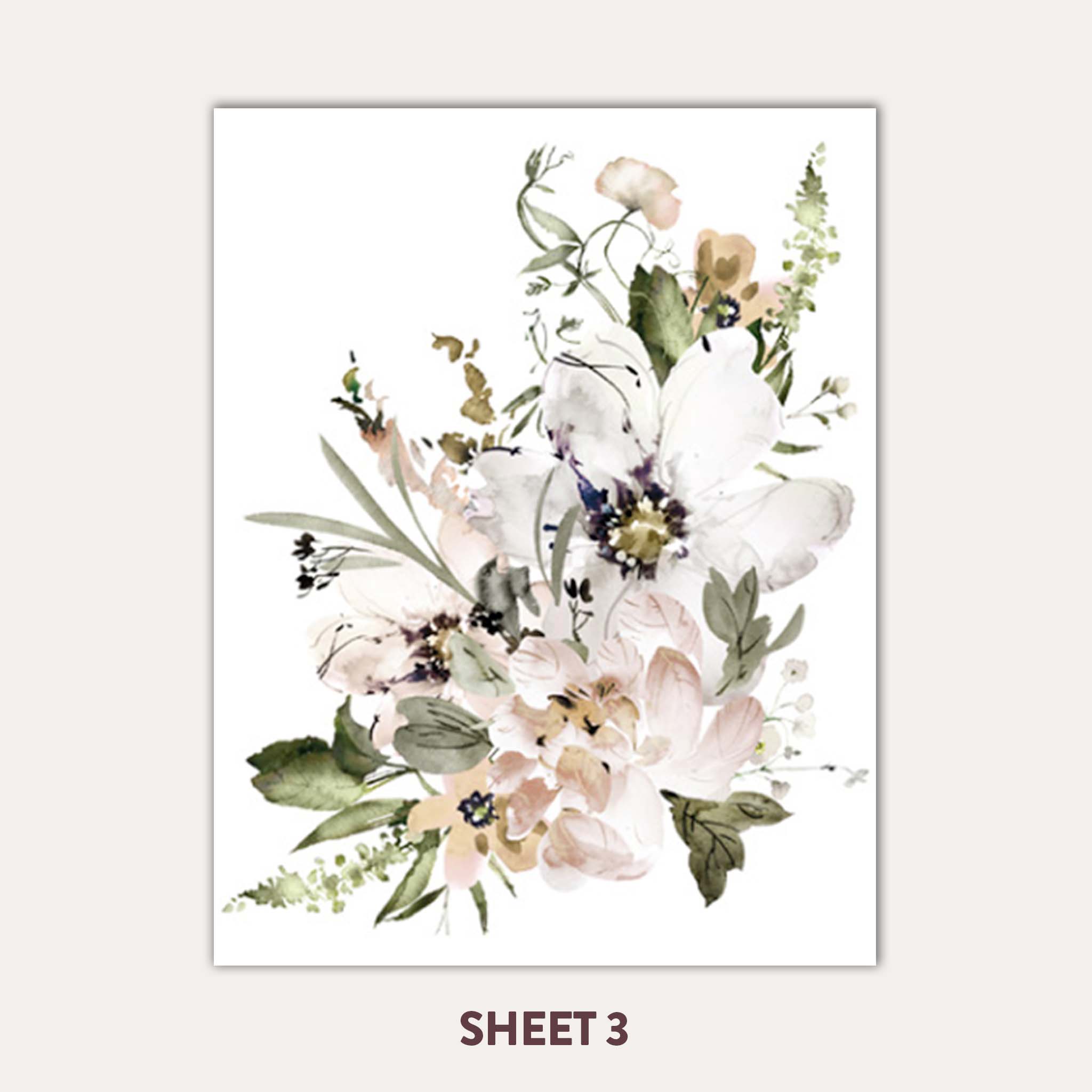 Sheet 3 of ReDesign with Prima's Pastels Artistry small transfer features a large bouquet of cream and blush florals.
