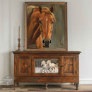 ReDesign with Prima Twin Spirits A3 fiber decoupage paper mockup on rustic cabinet with horse artwork